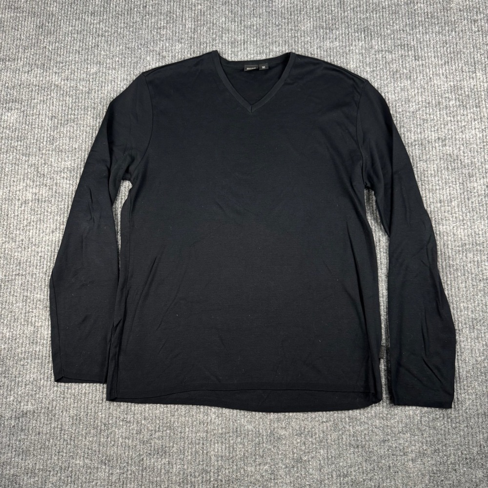 Hugo Boss Sweater Mens L Black Mercerised Cotton V Neck Long Sleeve Minimalist